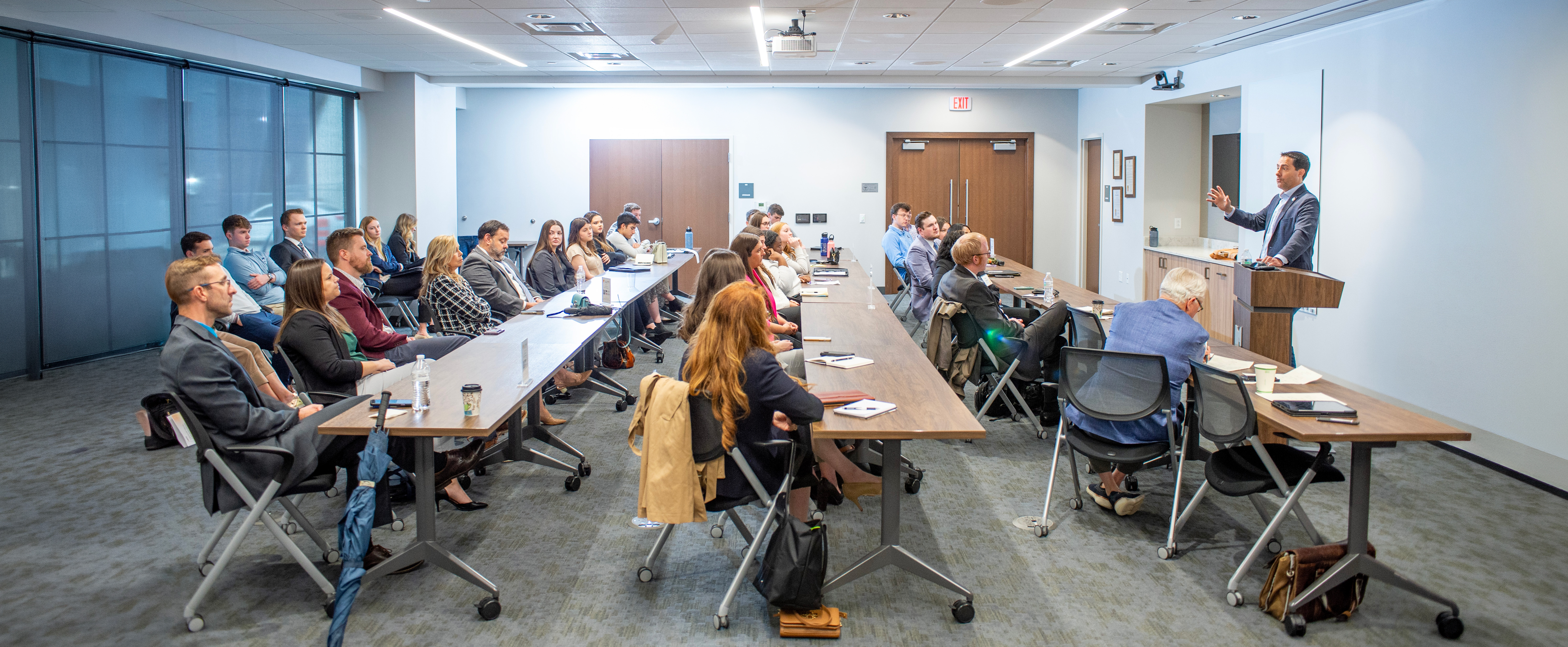 Four rows of Chase students sitting at desks during a classroom presentaiton
